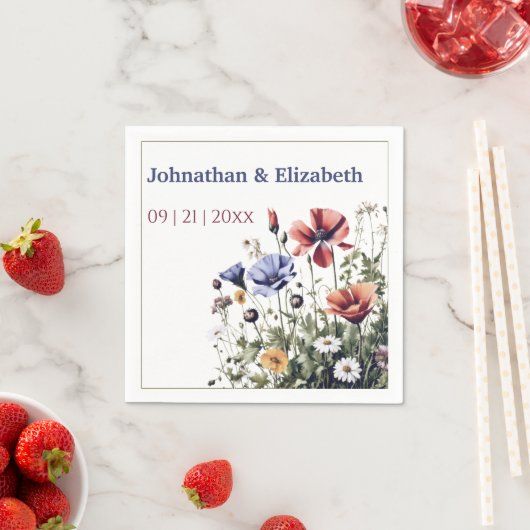 水の色ワイルドフラワー結婚ズ スタンダードカクテルナプキン (インサイチュ)