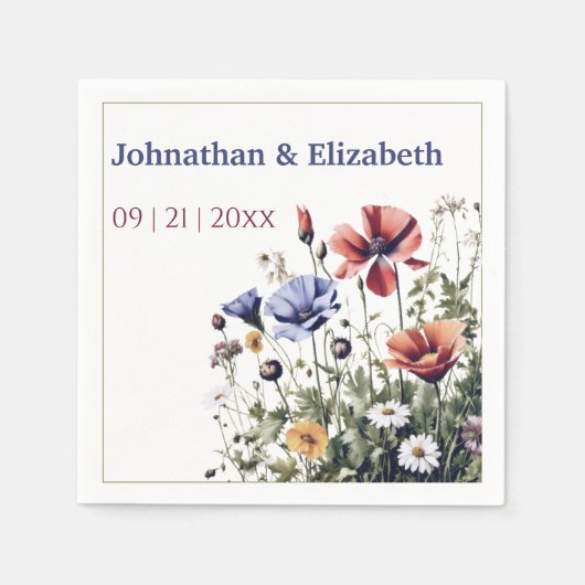 水の色ワイルドフラワー結婚ズ スタンダードカクテルナプキン (正面)