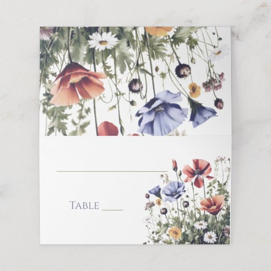 水の色ワイルドフラワー結婚ズ プレイスカード (外部開封)