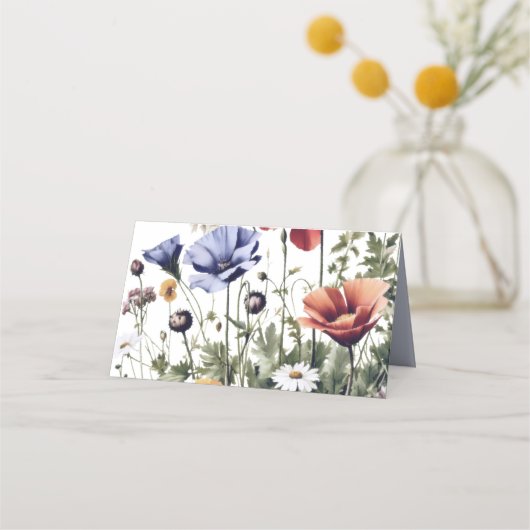 水の色ワイルドフラワー結婚ズ プレイスカード (裏面)