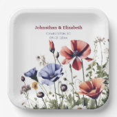 水の色ワイルドフラワー結婚ズ ペーパープレート (正面)