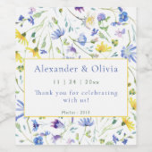 水の色ワイルドフラワー結婚ズ ワインラベル (シングルラベル)