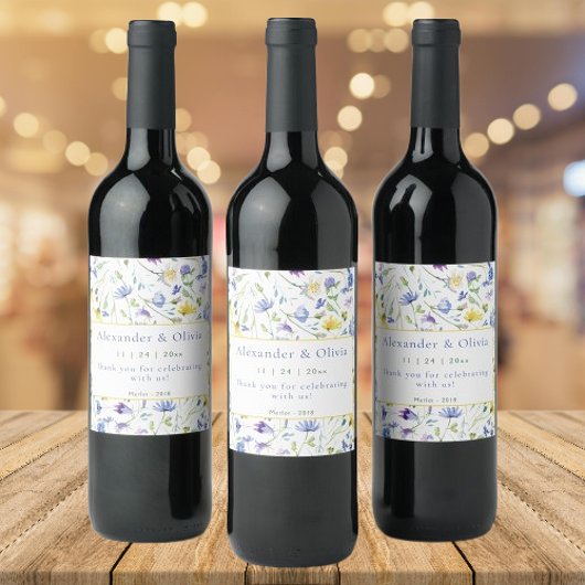 水の色ワイルドフラワー結婚ズ ワインラベル