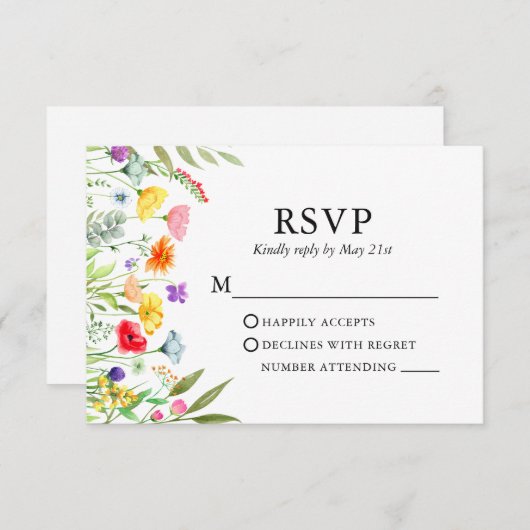 水の色ワイルドフラワー結婚ズ 出欠カード (正面/裏面)