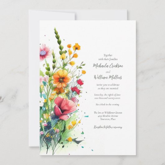 水の色ワイルドフラワー結婚ズ 招待状 (正面)