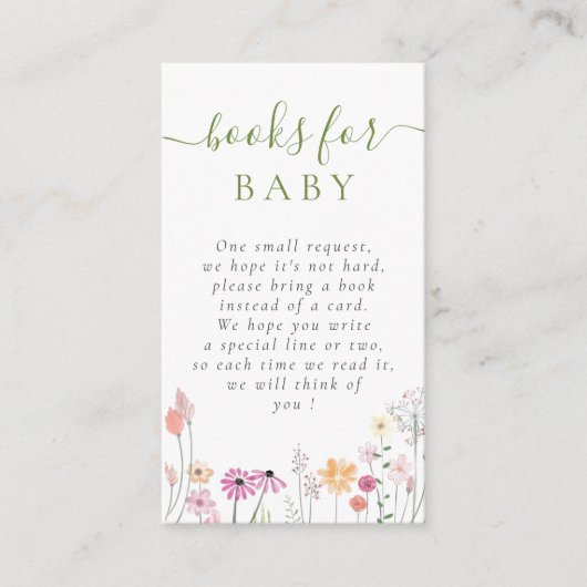 水の色ワイルドフラワー赤ちゃんシャワーブックリクエスト エンクロージャーカード (正面)