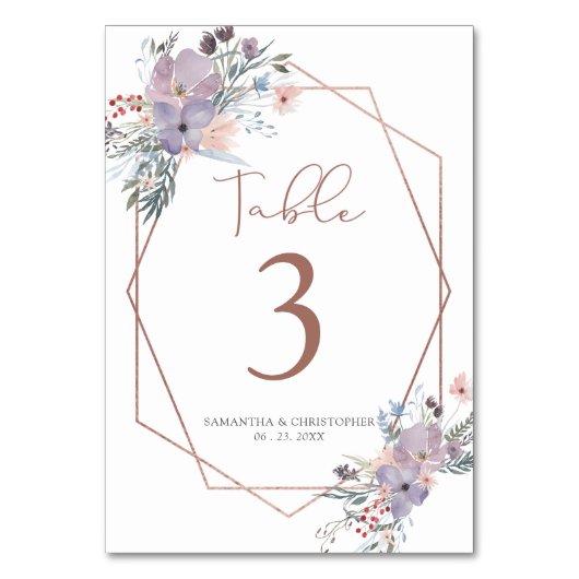 水の色ワイルドフラワー銅幾何学模様結婚の テーブルナンバー (裏面)