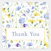 水の色ワイルドフラワ結婚ーズありがとう スクエアシール (正面)