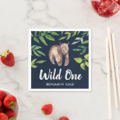 水の色ワイルドワンベアファースト誕生日 |ネイビー スタンダードカクテルナプキン (インサイチュ)