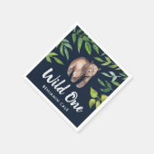 水の色ワイルドワンベアファースト誕生日 |ネイビー スタンダードカクテルナプキン (角)