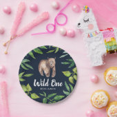 水の色ワイルドワンベアファースト誕生日 |ネイビー ペーパープレート (パーティー)