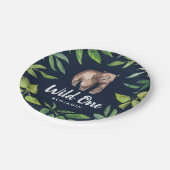 水の色ワイルドワンベアファースト誕生日 |ネイビー ペーパープレート (アングル)