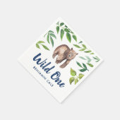 水の色ワイルドワンベアファースト誕生日 |白 スタンダードカクテルナプキン (角)