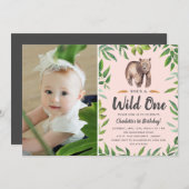 水の色ワイルドワン | ガールズフォト誕生日 | 赤面 招待状 (正面/裏面)