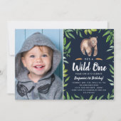 水の色ワイルドワン |誕生日パーティー |ネイビー 招待状 (正面)