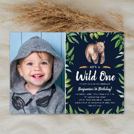 水の色ワイルドワン |誕生日パーティー |ネイビー 招待状