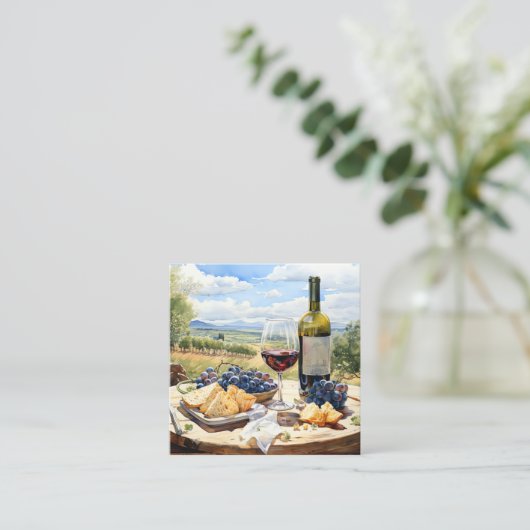 水の色ワインとブドウ園の背景 スクエア名刺 (スタンド正面)