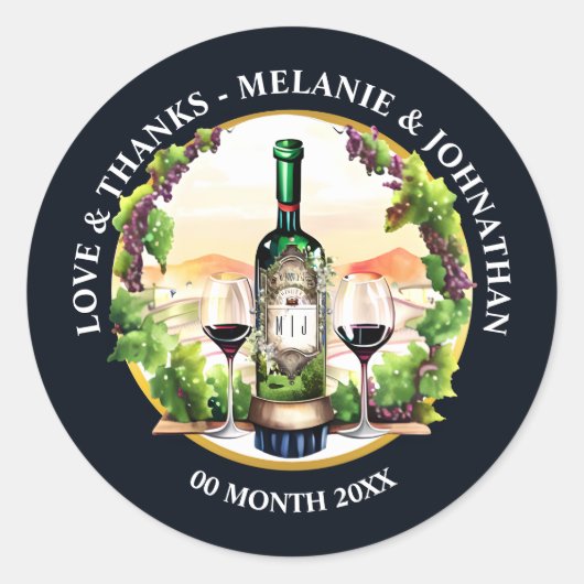 水の色ワインボトルガラスのブドウ園つる植物国 ラウンドシール (正面)