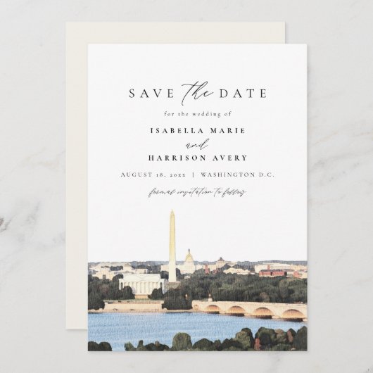 水の色ワシントンモニュメントDC日付を保存 招待状 (正面/裏面)