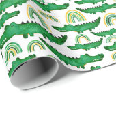 水の色ワニのアリゲーターレインボーキッズ ラッピングペーパー (ロールコーナー)