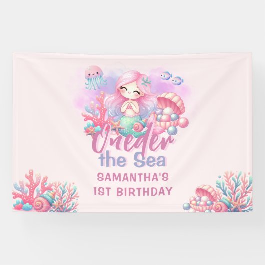 水の色ワンダーザシーの最初の誕生日 横断幕 (横)