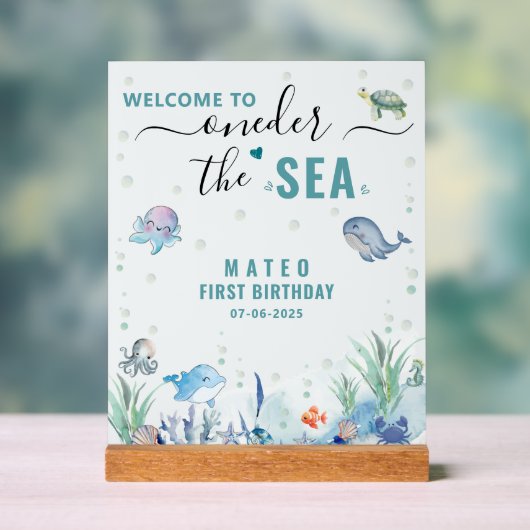 水の色ワンダーザ海の最初の誕生日へようこそ アクリルサイン (ニュートラル)