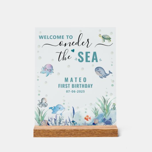 水の色ワンダーザ海の最初の誕生日へようこそ アクリルサイン (正面)