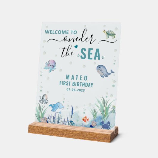 水の色ワンダーザ海の最初の誕生日へようこそ アクリルサイン (傾斜)