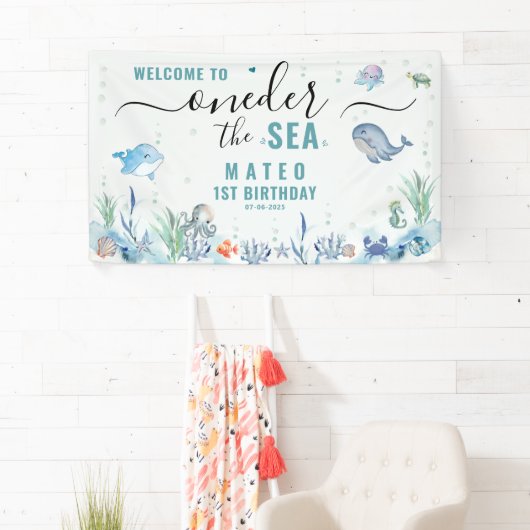 水の色ワンダーザ海の最初の誕生日へようこそ 横断幕 (インサイチュ)