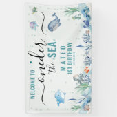 水の色ワンダーザ海の最初の誕生日へようこそ 横断幕 (縦)