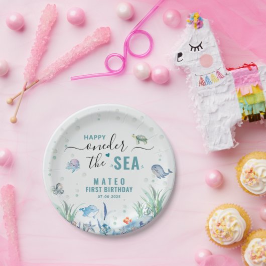 水の色ワンダーザ海の最初の誕生日 ペーパープレート (パーティー)