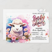 水の色ワンダーランド羊の女の子の赤ちゃんシャワー 招待状 (正面/裏面)