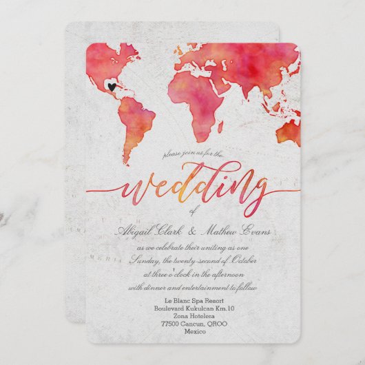 水の色ワールドマップ宛先ウェディングインベンション 招待状 (正面/裏面)