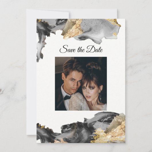 水の色ヴァネッサ黒と白の日付を保存 招待状 (正面)