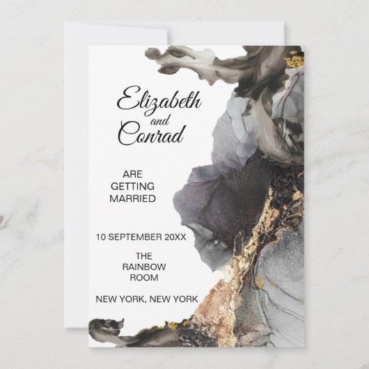 水の色ヴァネッサ黒と白の日付を保存 招待状 (裏面)