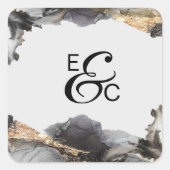 水の色ヴァネッサ黒と白イニシャルシール スクエアシール (正面)