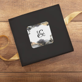 水の色ヴァネッサ黒と白イニシャルシール スクエアシール