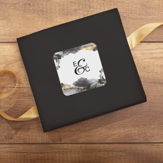 水の色ヴァネッサ黒と白イニシャルシール スクエアシール