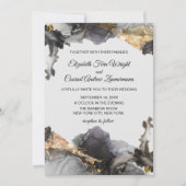 水の色ヴァネッサ黒、白とスパークリー金ゴールド 招待状 (正面)