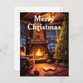 水の色ヴィンテージクリスマスインテリアシーン シーズンポストカード (正面/裏面)