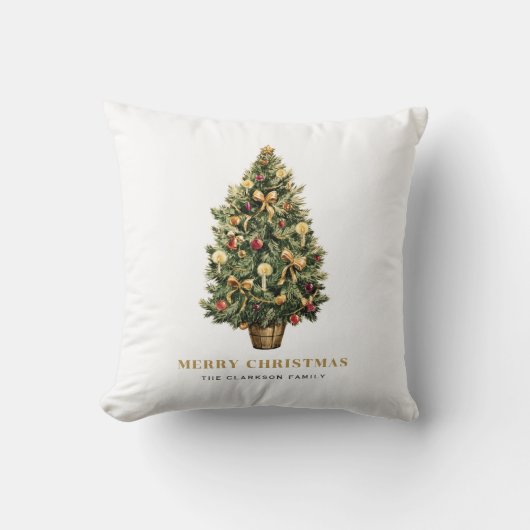水の色ヴィンテージクリスマスツリーカスタムクリスマス クッション (正面)
