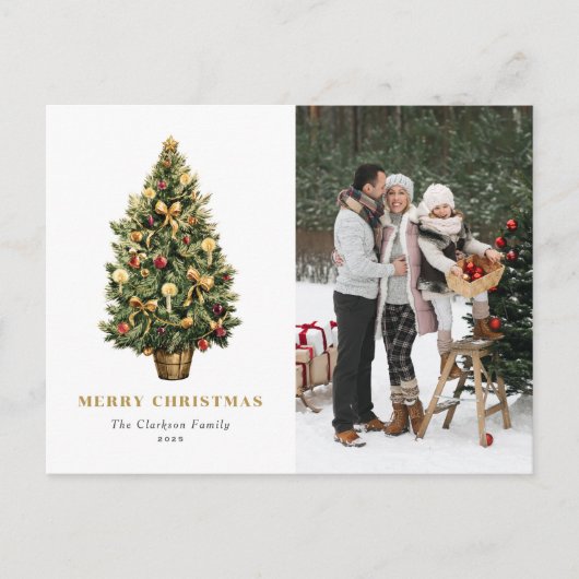 水の色ヴィンテージクリスマスツリー写真クリスマス シーズンポストカード (正面)