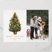 水の色ヴィンテージクリスマスツリー写真クリスマス 箔シーズンカード (正面)