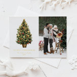 水の色ヴィンテージクリスマスツリー写真クリスマス 箔シーズンポストカード<br><div class="desc">メリークリスマス | このカスタマイズ可能なクリスマスポストカードで友人や家族に休日の願いを送信する。この金ゴールドフォイルのクリスマスカードは、ヴィンテージのクリスマスツリーとフェスティバルオーナメントを備えている。独自の詳細を追加してカスタマイズこの写真のクリスマスポストカードは他のカードのストックで利用可能である。一致するアイテムが使用可能。</div>
