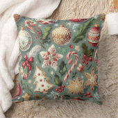 水の色ヴィンテージクリスマスモチーフの休日 クッション (ブランケット)