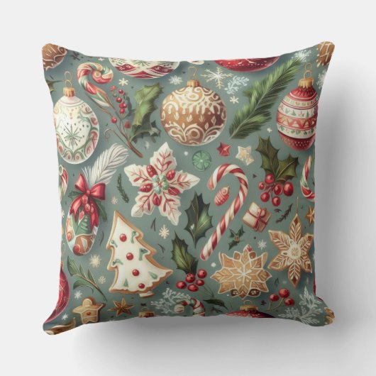 水の色ヴィンテージクリスマスモチーフの休日 クッション (裏面)