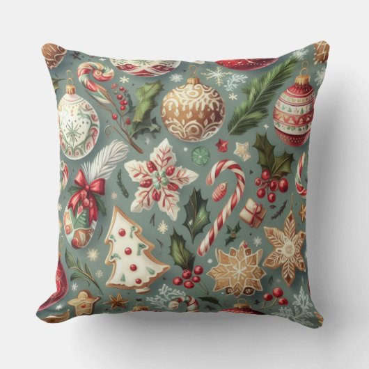 水の色ヴィンテージクリスマスモチーフの休日 クッション (正面)