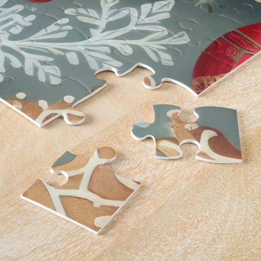 水の色ヴィンテージクリスマスモチーフの休日 ジグソーパズル (側面)