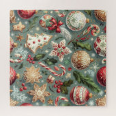 水の色ヴィンテージクリスマスモチーフの休日 ジグソーパズル (横)