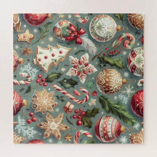 水の色ヴィンテージクリスマスモチーフの休日 ジグソーパズル (横)